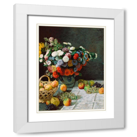 Still life with flowers and fruit White Modern Wood Framed Art Print with Double Matting by Monet, Claude