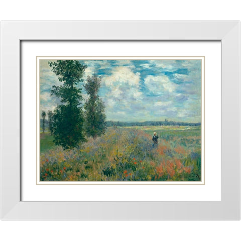 Poppy Fields near Argenteuil White Modern Wood Framed Art Print with Double Matting by Monet, Claude