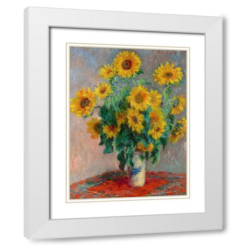Sunflowers White Modern Wood Framed Art Print with Double Matting by Monet, Claude