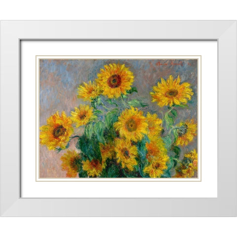 Sunflowers (detail) White Modern Wood Framed Art Print with Double Matting by Monet, Claude