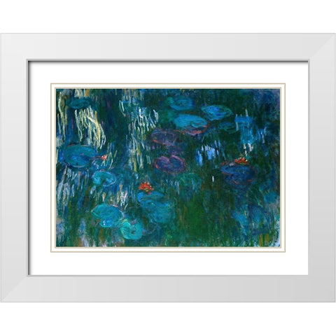 Water Lilies White Modern Wood Framed Art Print with Double Matting by Monet, Claude