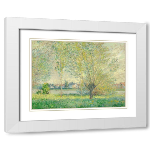 The Willows White Modern Wood Framed Art Print with Double Matting by Monet, Claude
