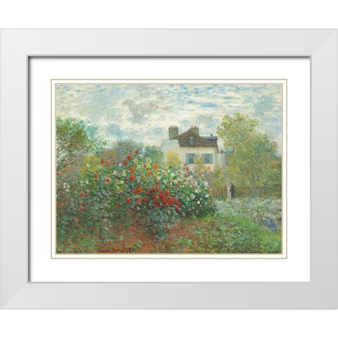 The Artists Garden in Argenteuil White Modern Wood Framed Art Print with Double Matting by Monet, Claude