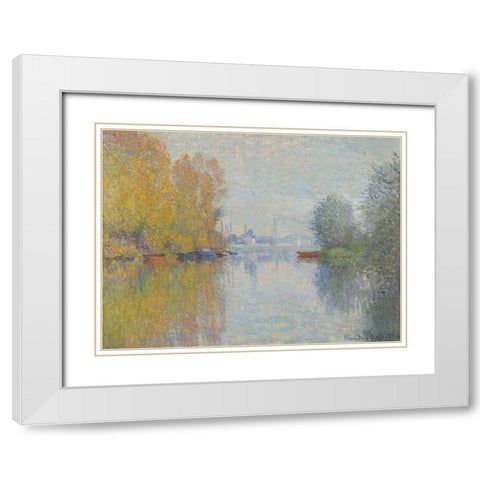 Automne sur la Seine, Argenteuil White Modern Wood Framed Art Print with Double Matting by Monet, Claude