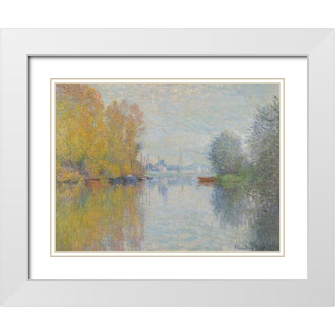 Automne sur la Seine, Argenteuil White Modern Wood Framed Art Print with Double Matting by Monet, Claude