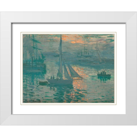 Sunrise (Marine) White Modern Wood Framed Art Print with Double Matting by Monet, Claude