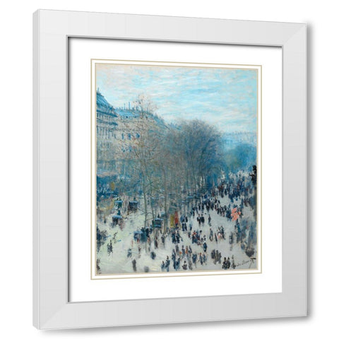 Boulevard des Capucines White Modern Wood Framed Art Print with Double Matting by Monet, Claude
