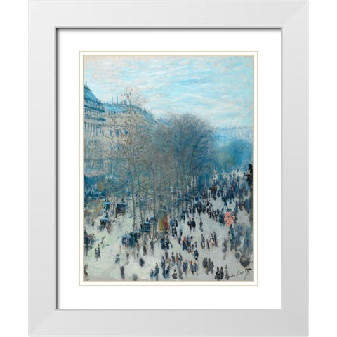 Boulevard des Capucines White Modern Wood Framed Art Print with Double Matting by Monet, Claude