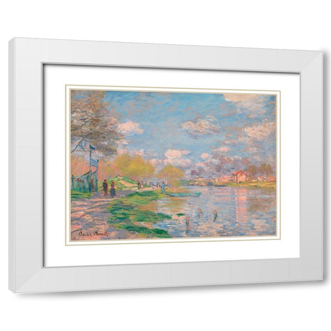 Spring by the Seine White Modern Wood Framed Art Print with Double Matting by Monet, Claude