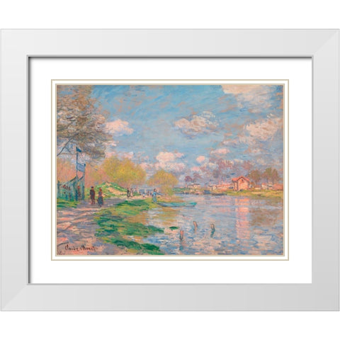 Spring by the Seine White Modern Wood Framed Art Print with Double Matting by Monet, Claude