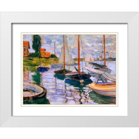 Voiliers sur la Seine White Modern Wood Framed Art Print with Double Matting by Monet, Claude