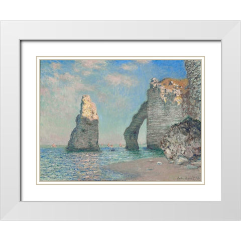 The Cliffs at Etretat White Modern Wood Framed Art Print with Double Matting by Monet, Claude