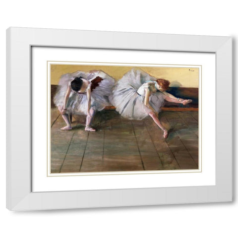 Dancers White Modern Wood Framed Art Print with Double Matting by Degas, Edgar