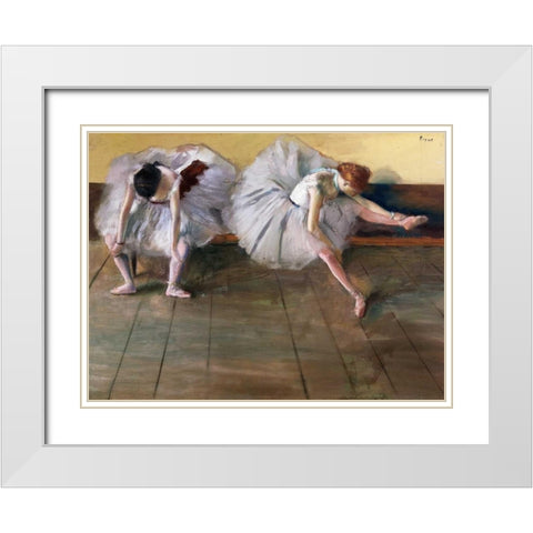 Dancers White Modern Wood Framed Art Print with Double Matting by Degas, Edgar