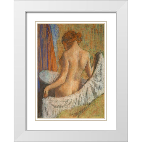 After the Bath White Modern Wood Framed Art Print with Double Matting by Degas, Edgar