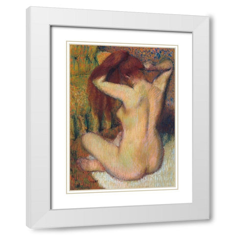 Woman Combing her Hair White Modern Wood Framed Art Print with Double Matting by Degas, Edgar