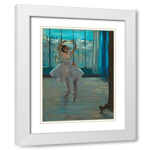 Dancer posing White Modern Wood Framed Art Print with Double Matting by Degas, Edgar