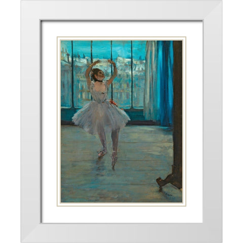Dancer posing White Modern Wood Framed Art Print with Double Matting by Degas, Edgar