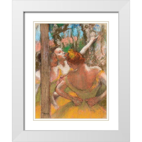 Dancers White Modern Wood Framed Art Print with Double Matting by Degas, Edgar
