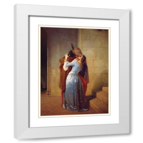 The Kiss White Modern Wood Framed Art Print with Double Matting by Hayez, Francesco