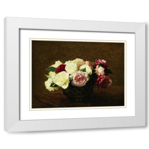 Roses White Modern Wood Framed Art Print with Double Matting by Fantin-Latour, Henri