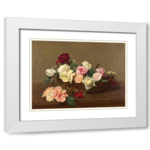 A Basket of Roses White Modern Wood Framed Art Print with Double Matting by Fantin-Latour, Henri