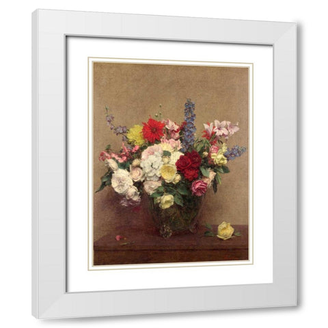 The Rosy Wealth of June White Modern Wood Framed Art Print with Double Matting by Fantin-Latour, Henri