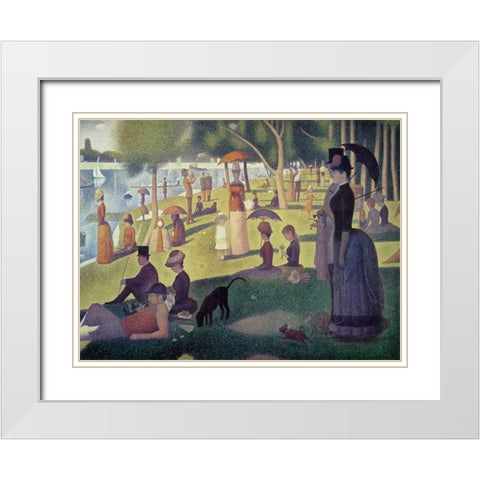 Apres-midi a l le de La Grande Jatte White Modern Wood Framed Art Print with Double Matting by Seurat, Georges