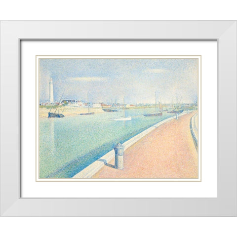 The Channel of Gravelines White Modern Wood Framed Art Print with Double Matting by Seurat, Georges