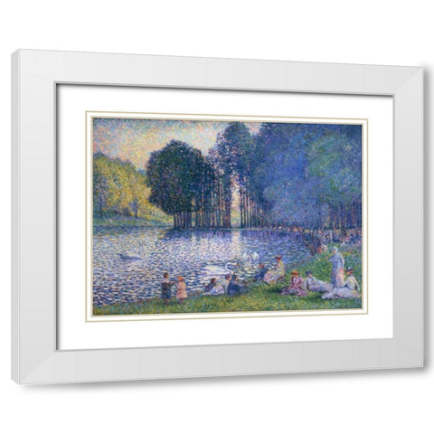 The Lake of the Bois de Boulogne White Modern Wood Framed Art Print with Double Matting by Cross, Henri Edmond