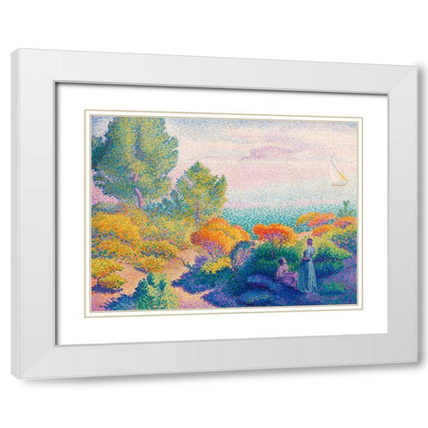 Two Women by the Shore, Mediterranean White Modern Wood Framed Art Print with Double Matting by Cross, Henri Edmond
