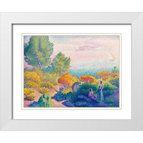 Two Women by the Shore, Mediterranean White Modern Wood Framed Art Print with Double Matting by Cross, Henri Edmond