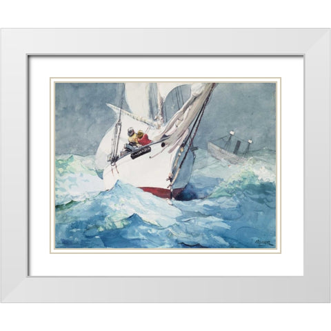 Reefing sails around Diamond Shoals, Cape Hatteras White Modern Wood Framed Art Print with Double Matting by Homer, Winslow
