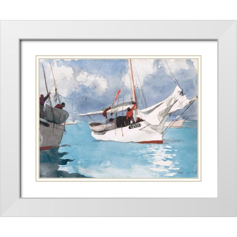 Fishing Boats, Key West White Modern Wood Framed Art Print with Double Matting by Homer, Winslow
