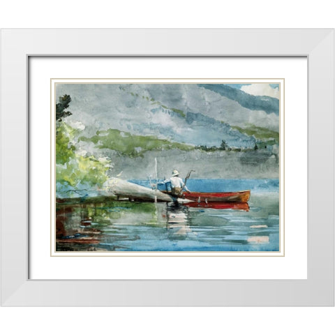 The Red Canoe White Modern Wood Framed Art Print with Double Matting by Homer, Winslow