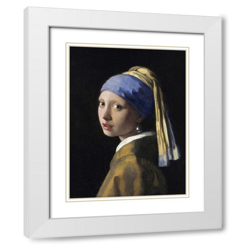 Girl With A Pearl Earring White Modern Wood Framed Art Print with Double Matting by Vermeer, Jan