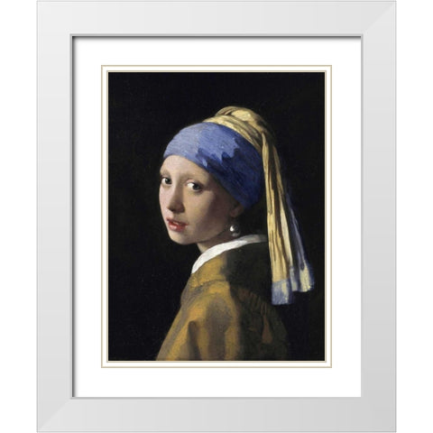 Girl With A Pearl Earring White Modern Wood Framed Art Print with Double Matting by Vermeer, Jan