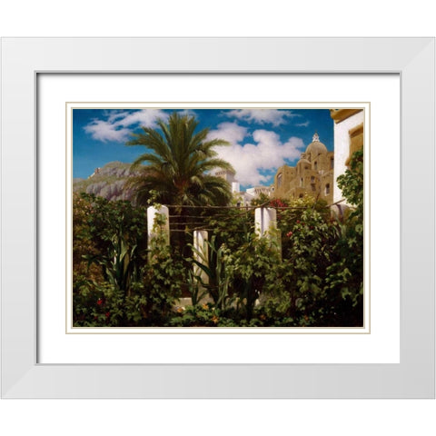 Garden of an Inn Capri White Modern Wood Framed Art Print with Double Matting by Leighton, Frederic