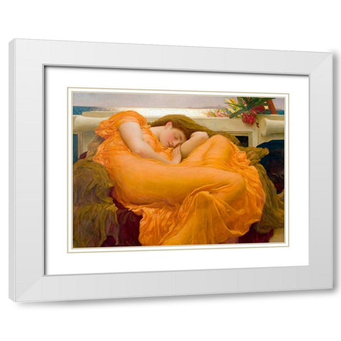 Flaming June White Modern Wood Framed Art Print with Double Matting by Leighton, Frederic