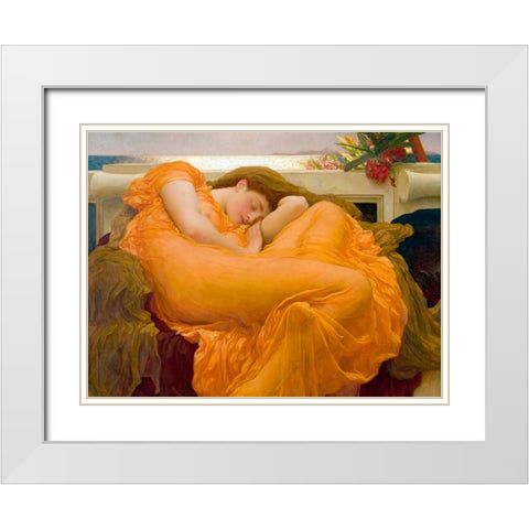 Flaming June White Modern Wood Framed Art Print with Double Matting by Leighton, Frederic