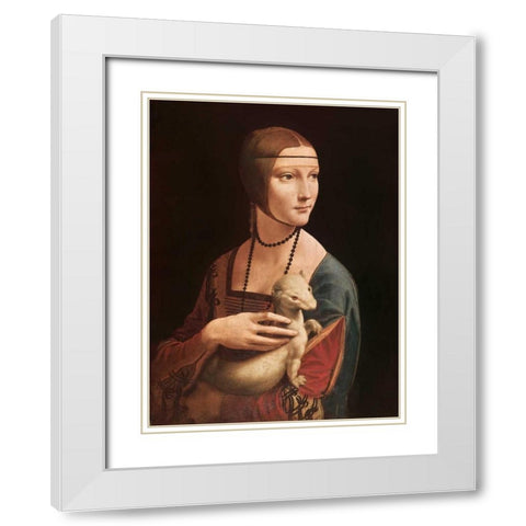 La dama con l ermellino White Modern Wood Framed Art Print with Double Matting by da Vinci, Leonardo