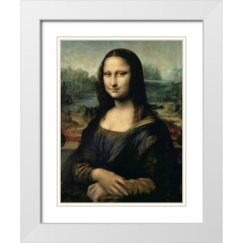 Monna Lisa White Modern Wood Framed Art Print with Double Matting by da Vinci, Leonardo