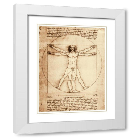 Vitruvian Man White Modern Wood Framed Art Print with Double Matting by da Vinci, Leonardo