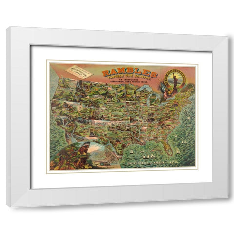 Game board with map of America, 1890 White Modern Wood Framed Art Print with Double Matting by Anonymous