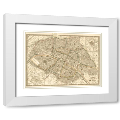 Plan of Paris and Environs, 1865 White Modern Wood Framed Art Print with Double Matting by Galignani, Antonio