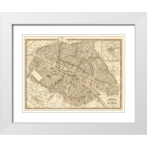 Plan of Paris and Environs, 1865 White Modern Wood Framed Art Print with Double Matting by Galignani, Antonio