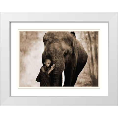 Healing Embrace White Modern Wood Framed Art Print with Double Matting by Moreau, Marc