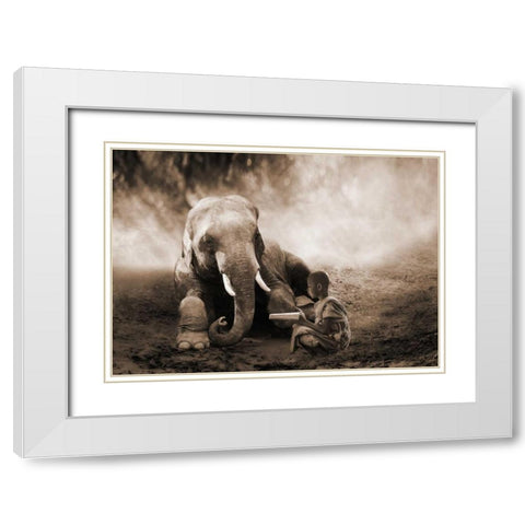 Together White Modern Wood Framed Art Print with Double Matting by Moreau, Marc