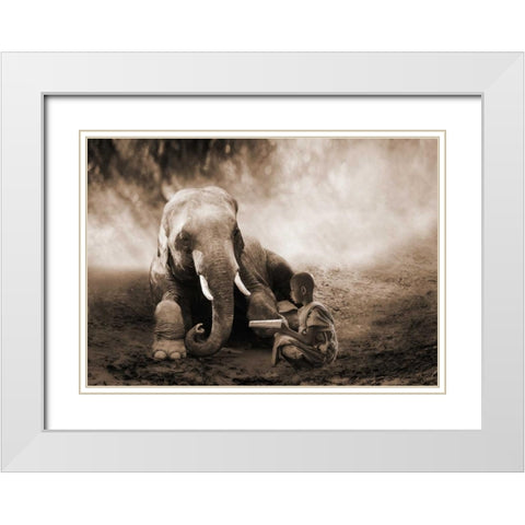 Together White Modern Wood Framed Art Print with Double Matting by Moreau, Marc
