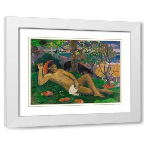 Te arii vahine (The Kings Wife) White Modern Wood Framed Art Print with Double Matting by Gauguin, Paul